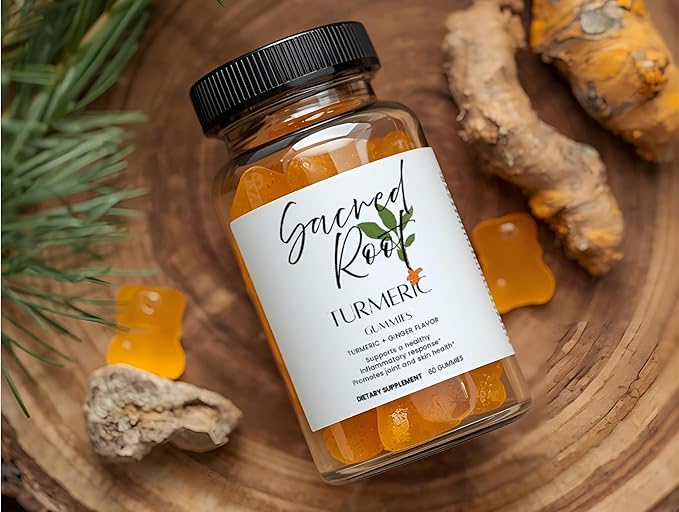 Sacred Root Turmeric Gummies with Ginger and Black Pepper Extract Dietary Supplement 60 Count
