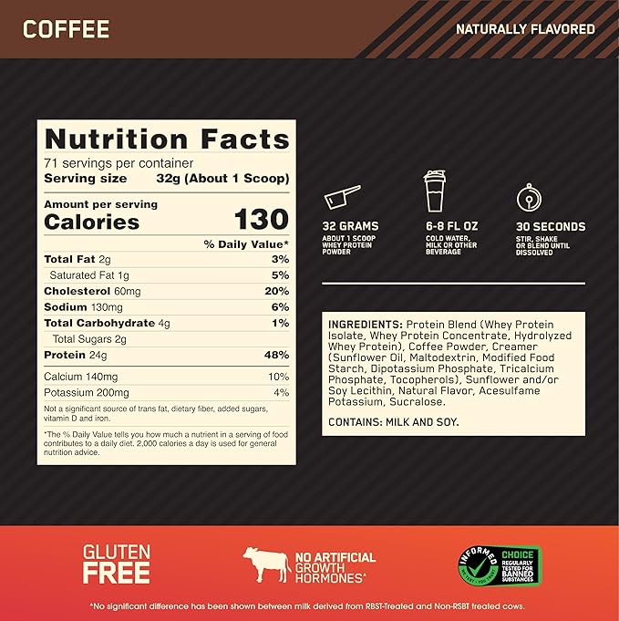 Optimum Nutrition Gold Standard 100% Whey Protein Powder Coffee 5 Pound (Packaging May Vary)