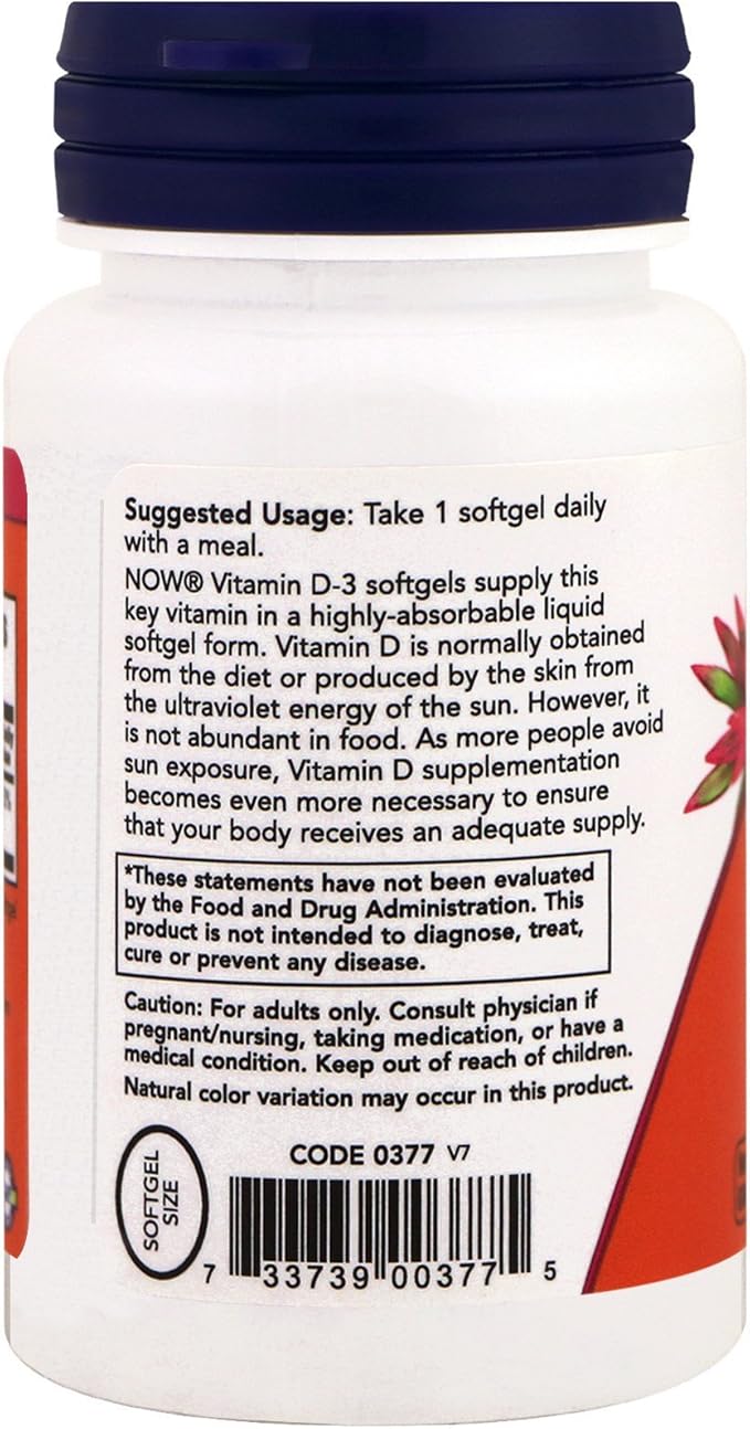 NOW Foods Vitamin D-3 50 mcg (2000 IU) 240 Softgels 3 Pack