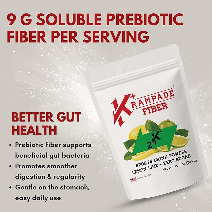 Krampade High Fiber High Potassium Electrolyte Powder Zero Sugar Lemon Lime 9g Dietary Fiber 3950mg Electrolytes 2000mg Potassium 50mg Mag Digestive Health Support Keto Weight Loss 19 Serving