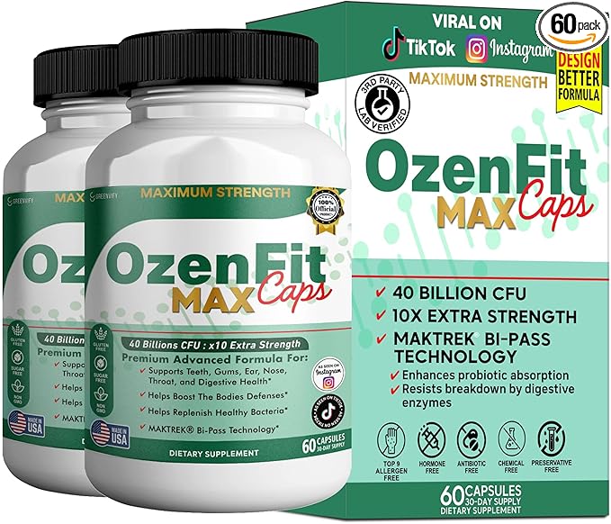 OzenFit Caps Max Probiotic Supplement 40 Billion CFU MAKTREK Bi-Pass Technology 60 Capsules 30-Day Supply (2)