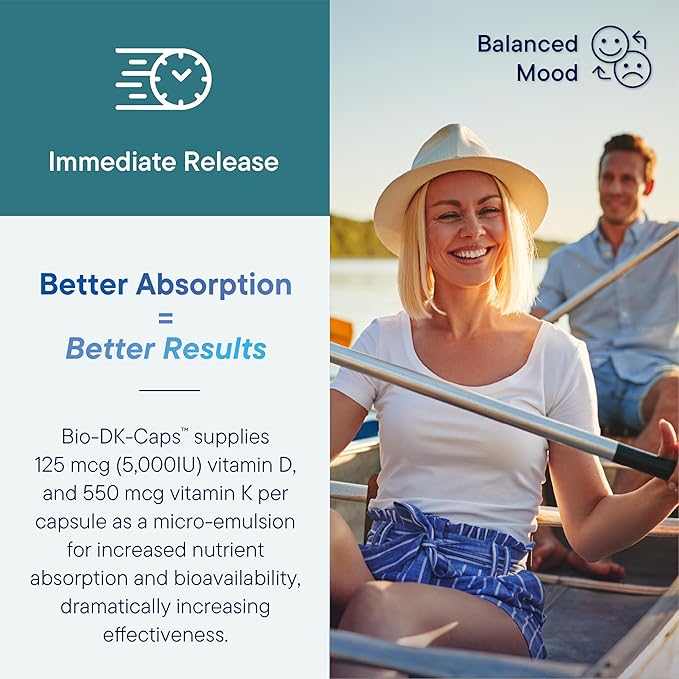 BIOTICS RESEARCH Bio-DK Caps™–Emulsified Vitamin D and K Vitamin D3 125 mcg &amp Vitamin K (k1k2) 550 mcg- MK7– Vitamin D3 K2 K1 Stronger Bones Musculoskeletal Strength Healthy Heart &amp BMI 6