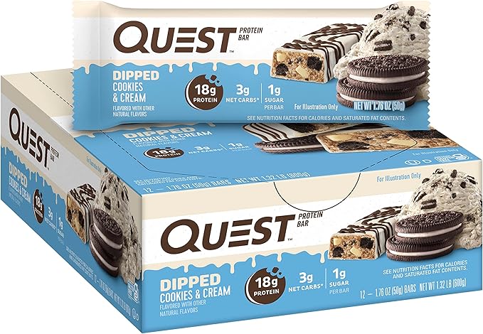 Quest Nutrition Dipped Chocolate Cookies &amp Cream Protein Bars High Protein Low Carb Gluten Free &amp White Chocolate Raspberry Protein Bars High Protein Low Carb Gluten Free