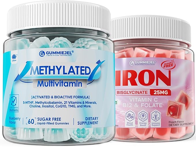 Methylated Multivitamin Gummies 1 Pack with Iron Gummies 1 Pack for Womens and Mens