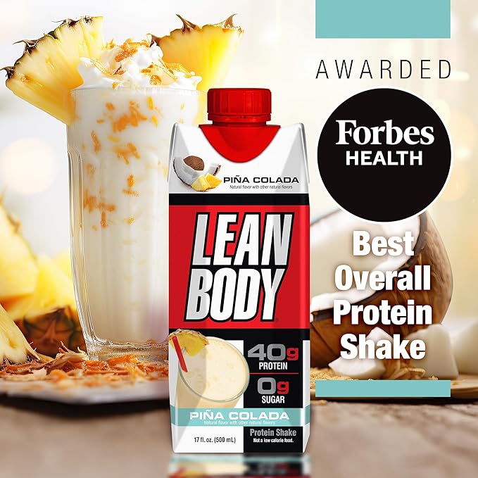 Lean Body Ready-to-Drink Pina Colada Protein Shake 40g Protein Whey Blend 0 Sugar Gluten Free 22 Vitamins &amp Minerals 17 Fl Oz (Pack of 12)
