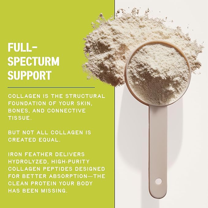 Iron Feather Collagen Powder | Unflavored | Multi-Collagen Protein with Vitamin C | Supports Joints Tendons Recovery Skin Hair and Nails | 10g Protein per Scoop | Clean and Functional Nutrition