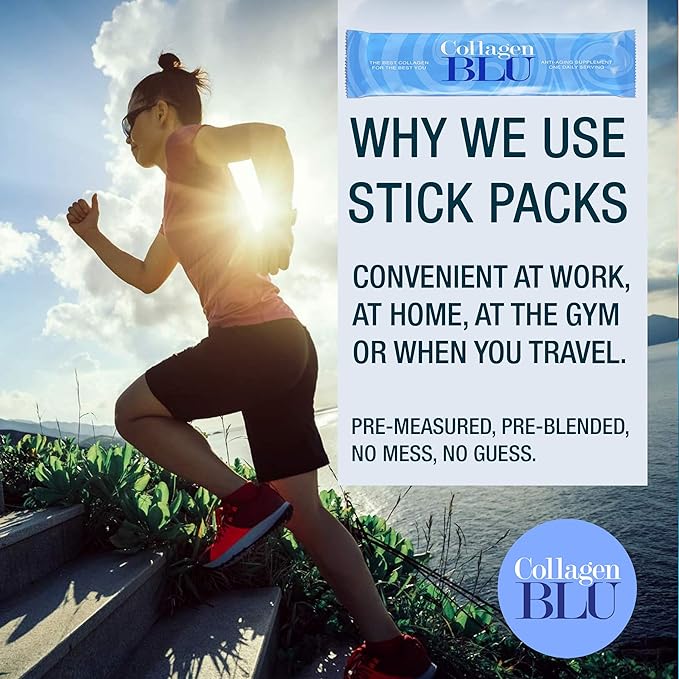Collagen BLU Premium Marine Collagen with Superfood Derived Vitamin C for Best Absorption Type 1 and 3 Non-GMO Paleo &amp Keto Friendly 30 Stick Packs
