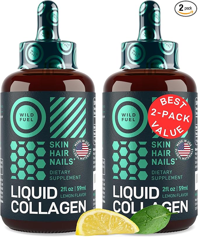 Liquid Collagen Peptides with Biotin Drops - 30000mcg Biotin and Collagen Liquid for Women and Men - Youthful Skin Hair Growth Strong Nails - Hair Vitamins for Hair Loss - Lemon Flavor - 2x2oz