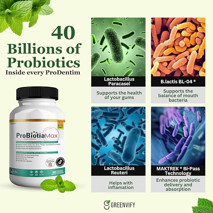 ProBiotia Max 40 Billion CFU Extra Strength Oral Probiotic Supplement 60 Capsules Supports Teeth and Gum Health Gluten Free (5)