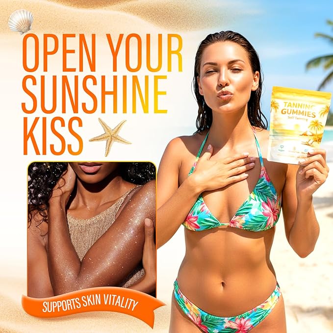 Tanning Gummies with Vitamin C &amp E Astaxanthin Beta Carotene for Natural Looking Glow Bronzing Non-GMO Vegan &amp Sugar Free - 60 Count (MangoS)