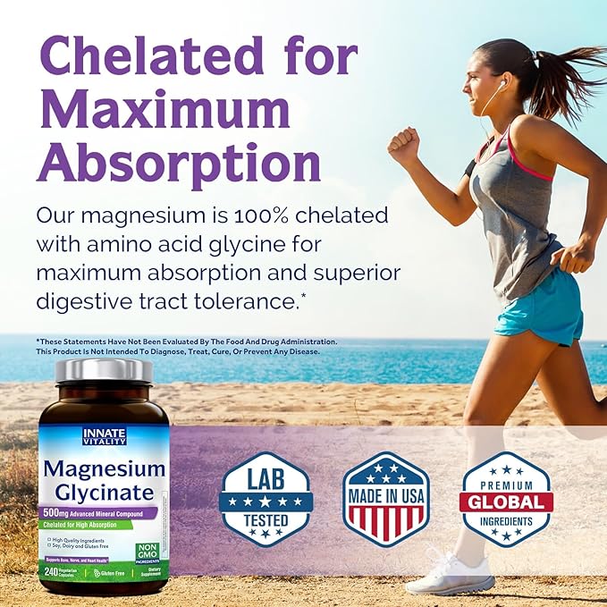 Innate Vitality Calcium 1200mg with D3 &amp K2 + Magnesium Glycinate 500mg Bundle | High Absorption Mineral Complex for Bone Density Circulatory Wellness &amp Nerve Function | Non-GMO Vegan Friend