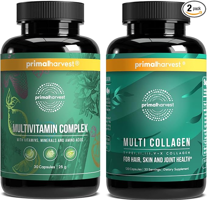 Primal Harvest Primal Mind Fuel &amp Multivitamin Supplements for Women and Men Multi Vitamin Capsules and Mind Fuel Pills Bundle