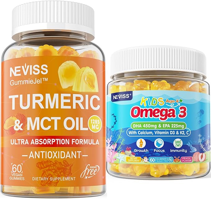 Turmeric Gummies 1 Pack + Omega 3 Gummies for Kids 2 Pack