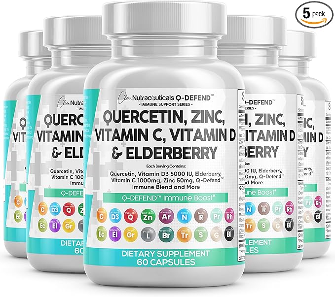 Clean Nutraceuticals Quercetin Zinc Vitamin C Vitamin D Bromelain Elderberry - Lung Immune Support Supplement Adults with Artemisinin Sea Moss Echinacea Allergy Relief (60 Count (Pack of 5))