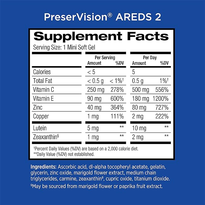 PreserVision AREDS 2 Eye Vitamin &amp Mineral Supplement Contains Lutein Vitamin C and E Zeaxanthin Zinc 120 Softgels (Packaging May Vary) (Pack of 2)
