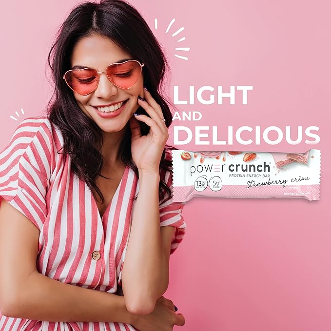 Power Crunch Protein Wafer Bars High Protein Snacks Peanut Butter Crème and Strawberry Crème 1.4 Ounce (12 Count) Bundle