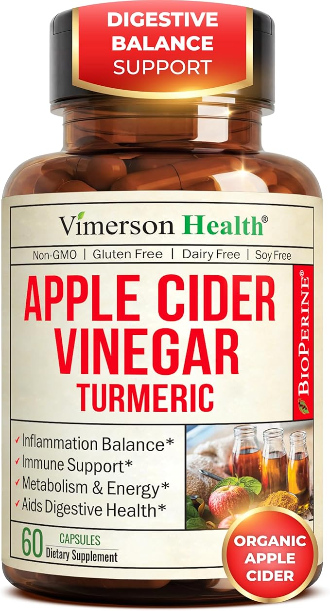 Organic Apple Cider Vinegar with Turmeric Curcumin Supplement &amp Ginger for Digestive Health Metabolism Energy &amp Joint Support – Organic Turmeric &amp Apple Cider Vinegar Capsules – 60 Vegan