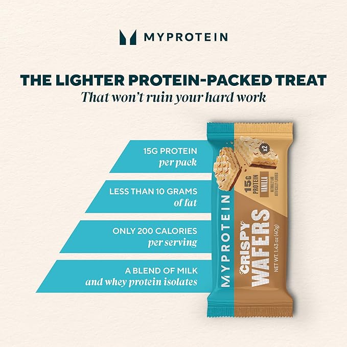 Myprotein Protein Bars Crispy Protein Wafers 15g High Protein Snacks Box of 10 Vanilla Wafers Packs Milk &amp Whey Protein Isolate Light &amp Crunchy