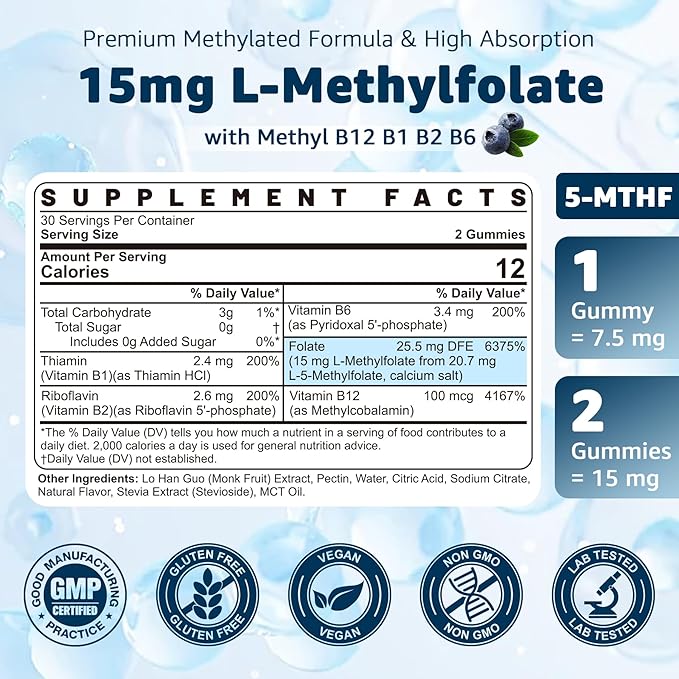 Fiber L-MethylFolate 15mg &amp Methyl B12 Gummies