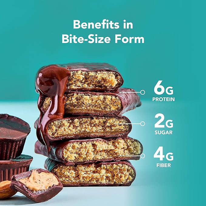ALOHA Organic Plant Based Protein Bar MINIS | Almond Butter Cup | GLP-1 Friendly 20 Count 24g Bars | Vegan Low Sugar Gluten Free Low Carb Non-GMO No Stevia No Soy No Sugar Alcohols