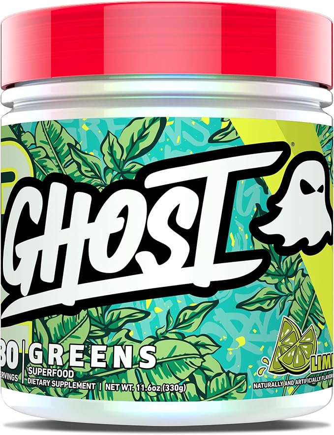 GHOST Greens Powder Lime - 30 Servings - 19 Superfood Greens &amp Reds Powder Fruits Vegetables Spirulina &amp Chlorella Prebiotics 10 Billion CFU Probiotic &amp Digestive Enzymes - Gluten-F