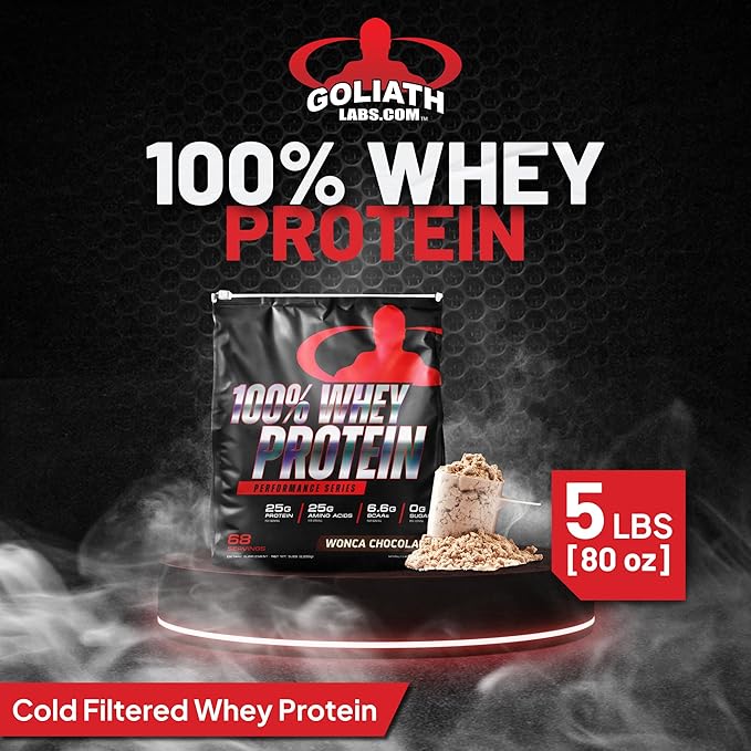 Goliath Labs 100% Whey Protein Cold Filtered Whey Protein - Rapid Amino Acid Delivery - Natural Coco for a Rich Chocolate Flavor - Tub Weighs 5 Pounds Contains 68 Servings