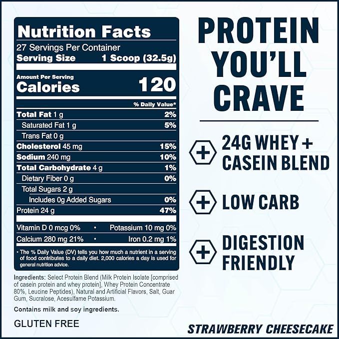 PEScience Select Protein Powder Whey and Casein Blend Gluten Free Low Carb Protein Powder for Women and Men Low Calorie Keto Friendly - Strawberry Cheesecake 27 Servings