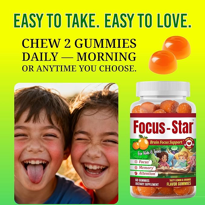 Omega 3 for Kids Gummies Focus Supplement for Kids &amp Teens Vitamins for Kids Attention &amp Concentration Support Kids Omega 3 Teen Omega 3 Supplement 60 Count