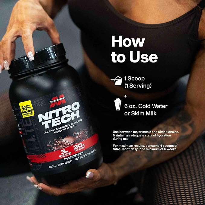 Muscletech Whey Protein Powder (Strawberry 2.2 Pound) - Nitro-Tech Ultimate Muscle Building Formula with Whey Protein Isolate - 30g of Protein 3g of Creatine &amp 6.8g of BCAA - Packaging May Vary