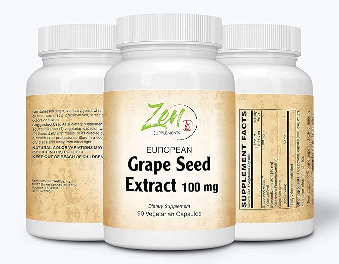 Grape Seed Extract 100mg Strength - European Grape Seed Extract Standardized to 80% OPC for Powerful Antioxidant &amp Inflammation Support - Best Grape Seed Extract -Non-GMO &amp Gluten Free 90-Vegc
