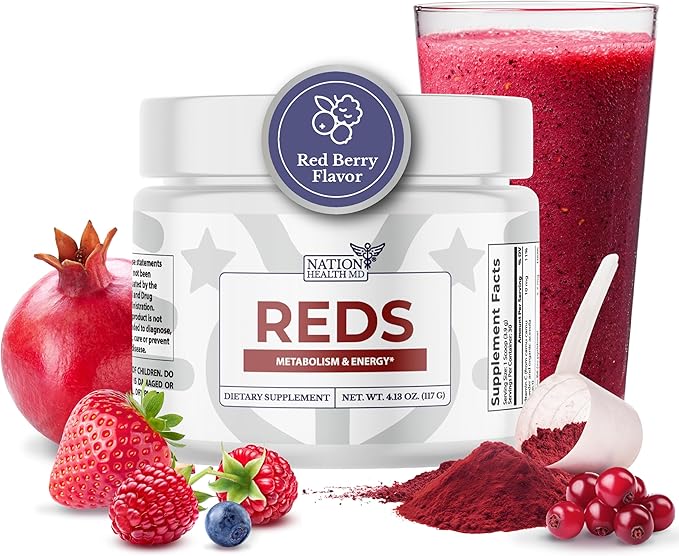 Reds Powder with 39 Superfoods Antioxidant-Rich [Red Powder Superfood] Probiotics &amp Digestive Enzymes for Energy Metabolism &amp Gut Health - Red Berry Flavor - 4.13 Oz