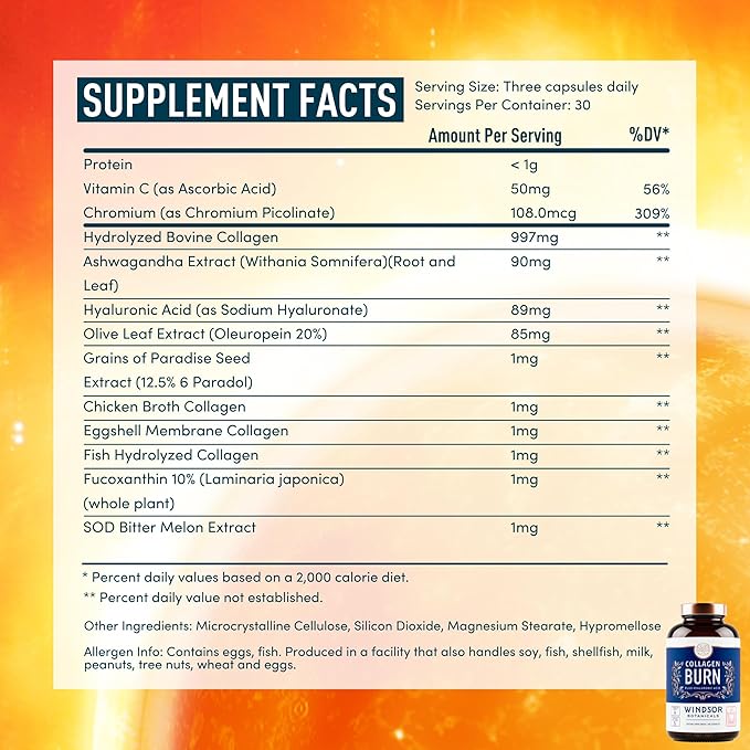 WINDSOR BOTANICALS Cortisol Blocker and Multi Collagen Burn - Beauty and Mood Support Bundle