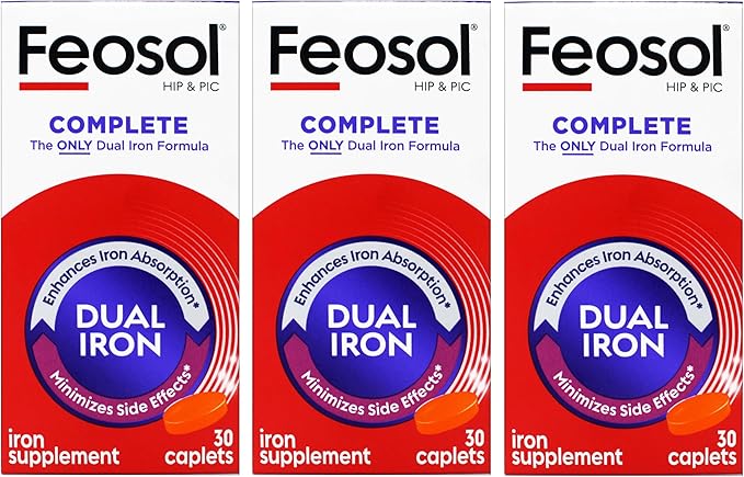 Feosol Bifera Hip &amp PIC Iron Supplement Complete - 30 Caplets Pack of 3