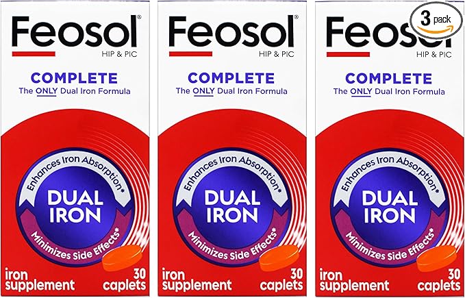 Feosol Bifera Hip &amp PIC Iron Supplement Complete - 30 Caplets Pack of 3