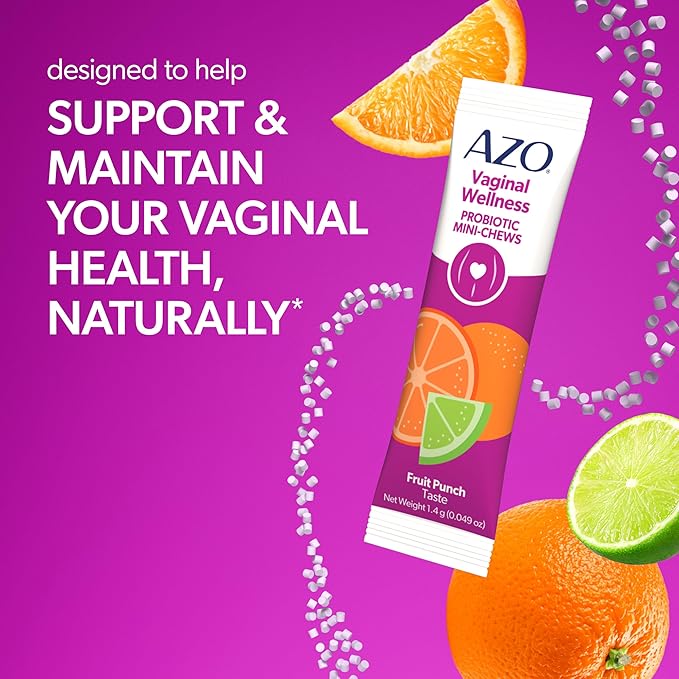 AZO Vaginal Probiotic Mini-Chews for Women Supports Healthy Vaginal Odor Healthy Vaginal Flora Yeast Balance and pH* Delicious Fruit Punch Taste 14 Count