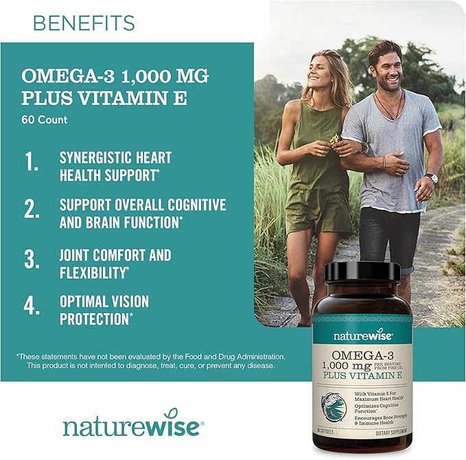 NatureWise High-Potency 1000mg Omega 3 with 600mg EPA 400mg DHA &amp Vitamin E &amp Vitamin D3 5000iu (125 mcg) 1 Year Supply for Healthy Muscle Function