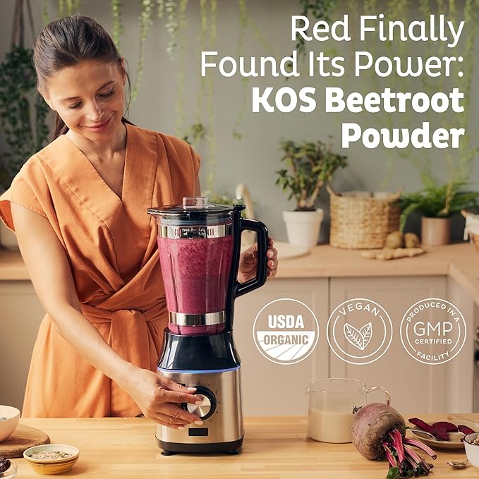KOS Organic Beet Root Powder USDA Organic - Natural Nitric Oxide Booster Superfood Plant Based Beetroot Antioxidant Supports Active Lifestyle &amp Healthy Circulation Soy &amp Gluten-Free - 90 S
