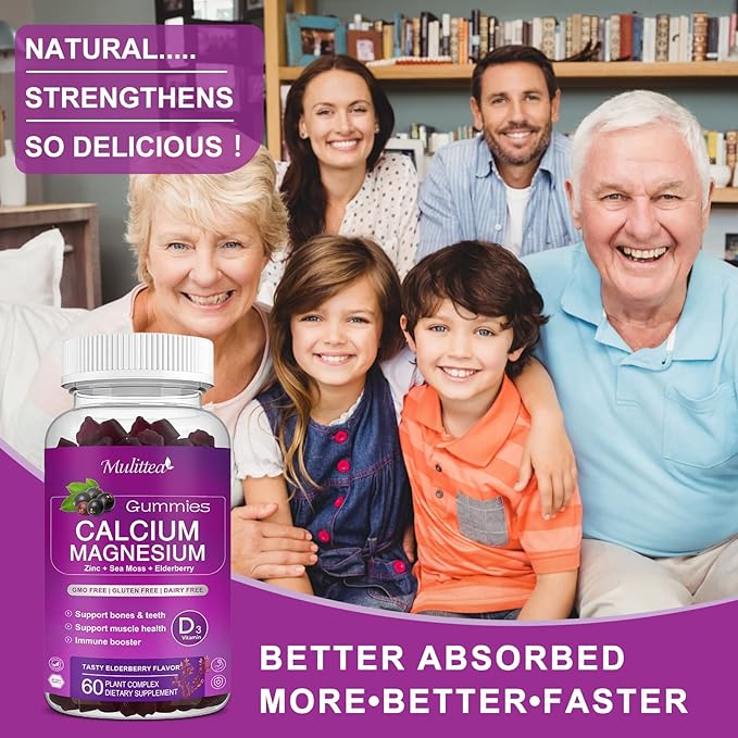 Calcium Magnesium Zinc Gummies with High Absorption Magnesium Glycinate Potassium -Plant Calcium Supplement w/ D3 &amp Sea Moss for Bone Muscles Calm Mood &amp Sleep Support- Kids &amp Adults (2