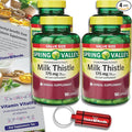 CHOICE BUNDLE Spring Valley Standardized Extract Milk Thistle Dietary Supplement Capsules 175 mg 180 Ct 4 pk (720 Total) + Vitamin Guide and Pill Container (6 Items)!