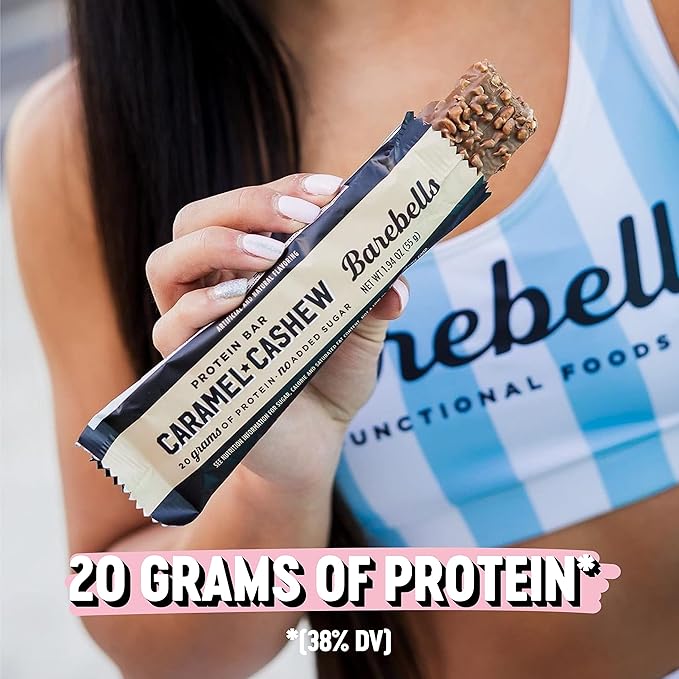Barebells Protein Bars Caramel Cashew - 12 Count Pack of 2 - Protein Snacks with 20g of High Protein - Chocolate Protein Bar with 1g of Total Sugars - Perfect on The Go Protein Snack &amp Breakfast