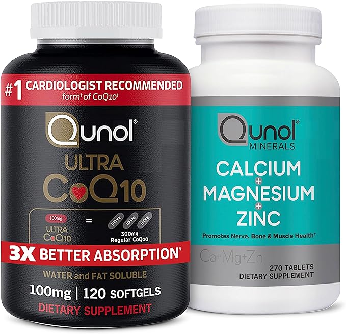 Qunol CoQ10 100mg Softgels 3X Better Absorption Antioxidant for Heart Health &amp Energy Production 4 Month Supply 120 Count Magnesium 3 in 1 Tablets with Calcium Magnesium &amp Zinc 270 Count