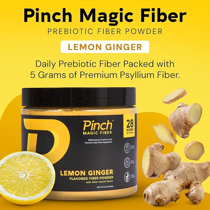 Pinch Magic Fiber &amp Shaker Combo | Prebiotic Psyllium Husk Fiber for Digestive Health Keto Vegan Low Sugar | BPA-Free Shaker for Smooth Mixing Travel-Friendly Dishwasher Safe | 28-Day Supply