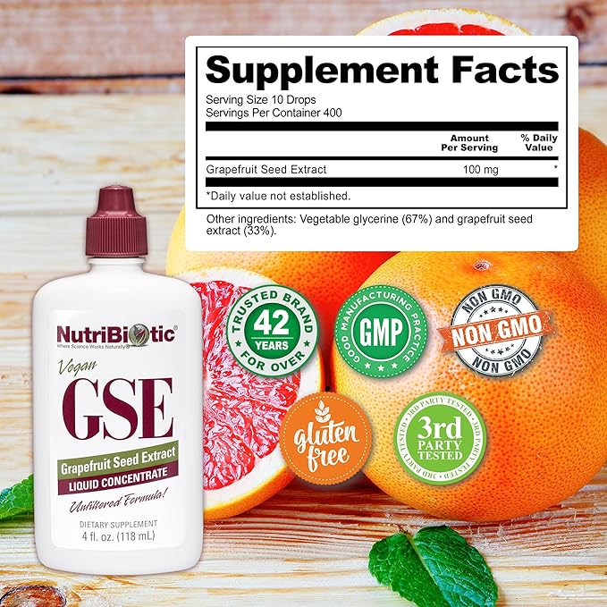 NutriBiotic – GSE 4 Oz Liquid | The Original Grapefruit Seed Extract Premium Concentrate with Bioflavonoids | Vegan Gluten Free Non-GMO