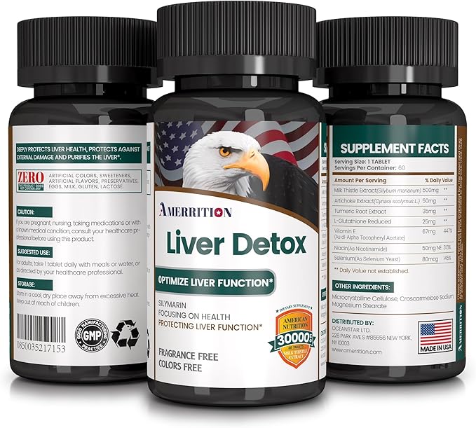 Liver Support Supplement with Milk Thistle Silymarin Artichoke Extract Turmeric - Optimal Liver Function and Digestive Health – 60 Tablets