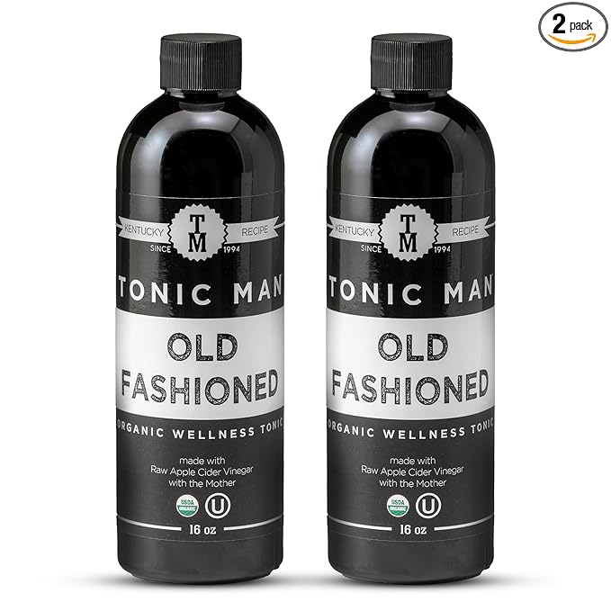 Tonic Man Old Fashioned Organic Wellness Herbal Tonic Made with Raw Apple Cider Vinegar Organic Herbs and Spices Energize Body | Immunity Booster Non-GMO 16oz Bottle (Pack of 2)