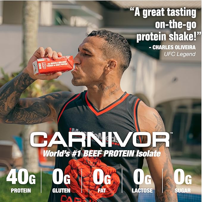 MuscleMeds Carnivor RTD Sampler Pack Ready to Drink Protein Lactose Free Sugar Free Beef Isolate Protein Muscle Building Recovery 16.9 Fl Oz Liquid (5 Pack)