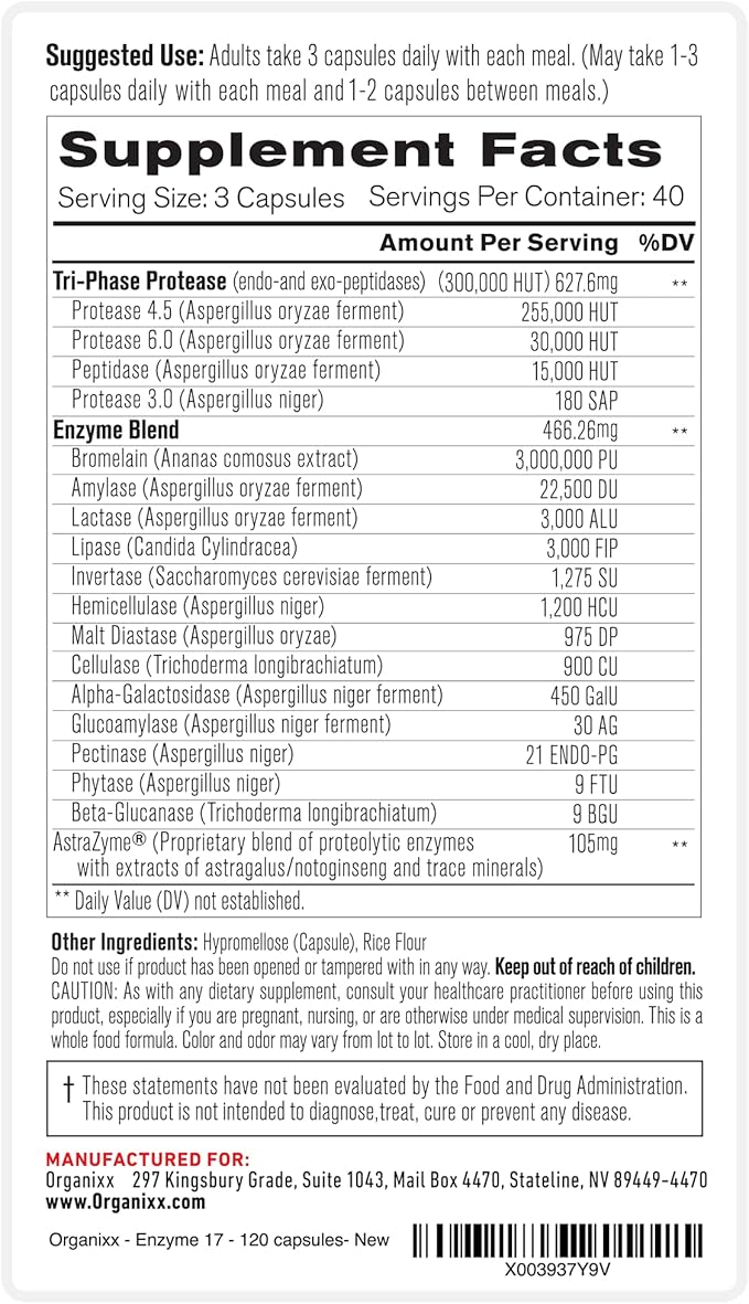Organixx Enzyme 17 (120 Caps) &amp Clean Sourced Collagens (30 Serv) Bundle Digestive Enzymes with Tri-Phase Protease plus Hydrolyzed Collagen Protein Supports Digestion Immunity &amp Joints Glu