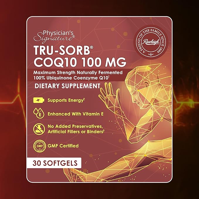Tru-Sorb Natural COQ10 100mg: 30 Softgels - Supplement with Naturally Fermented 100% High-Potency Coenzyme q10 Ubiquinone Vitamin E 6X Ultra high Absorption for Cellular &amp Heart Health Support