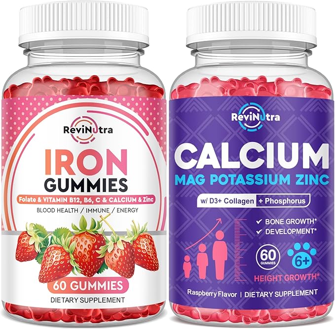 Iron Gummies Supplement for Adults &amp Kids | Calcium Potassium Magnesium Gummies | Bundle
