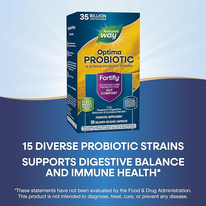 Nature's Way Fortify Optima Probiotic for Adults 35 Billion Cultures 15 Strains Supports Digestive Balance and Immune Health* No Refrigeration Required 30 Capsules (Packaging May Vary) - 2 Pack